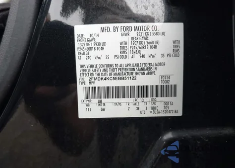 2014 Ford Edge Limited z USA, uszkodzony, nr VIN 2FMDK4KC5EBB51122